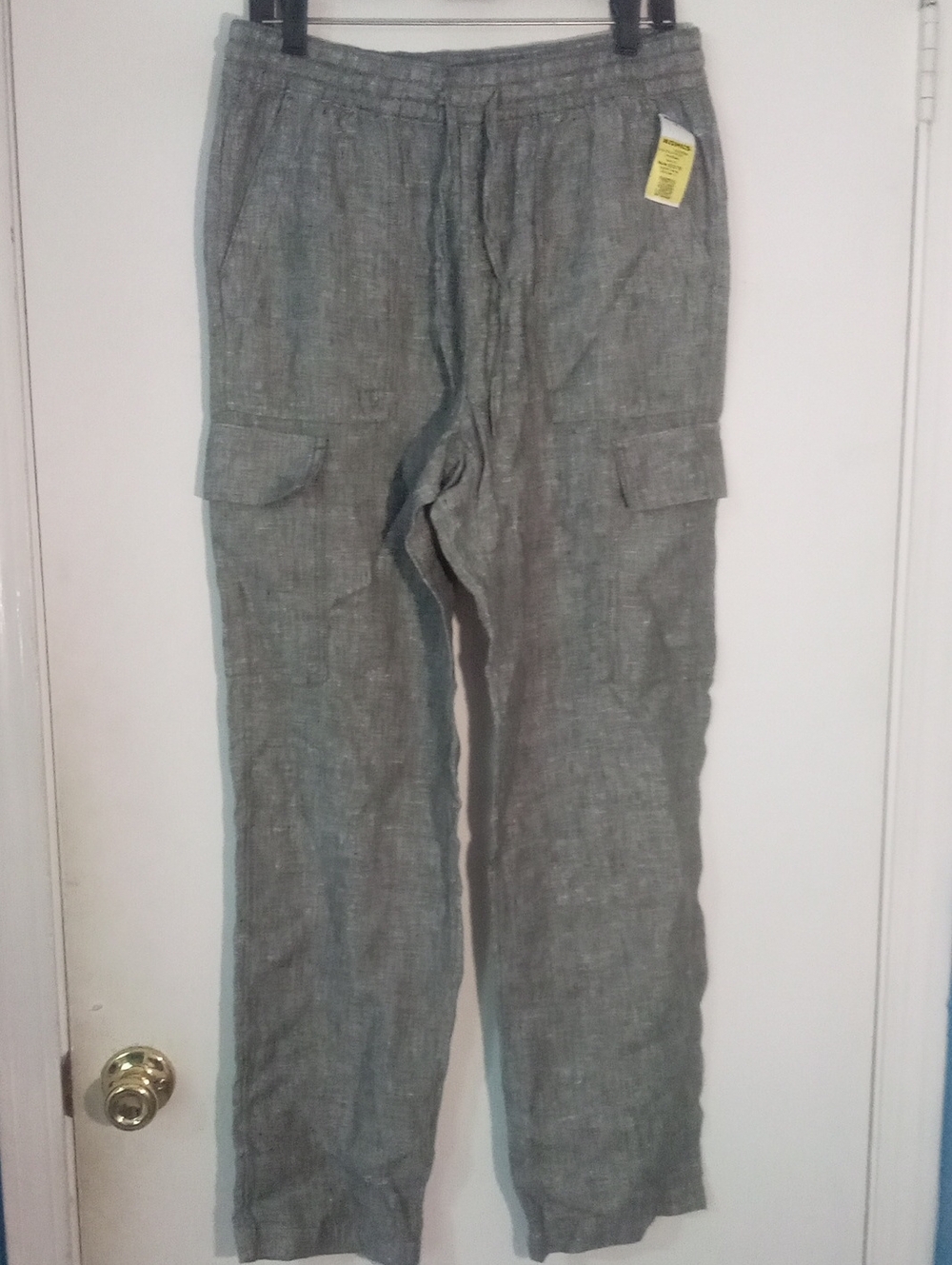 * Lands End Gray Linen Blend Cargo Pants Size 8 NWT $59 100% Linen